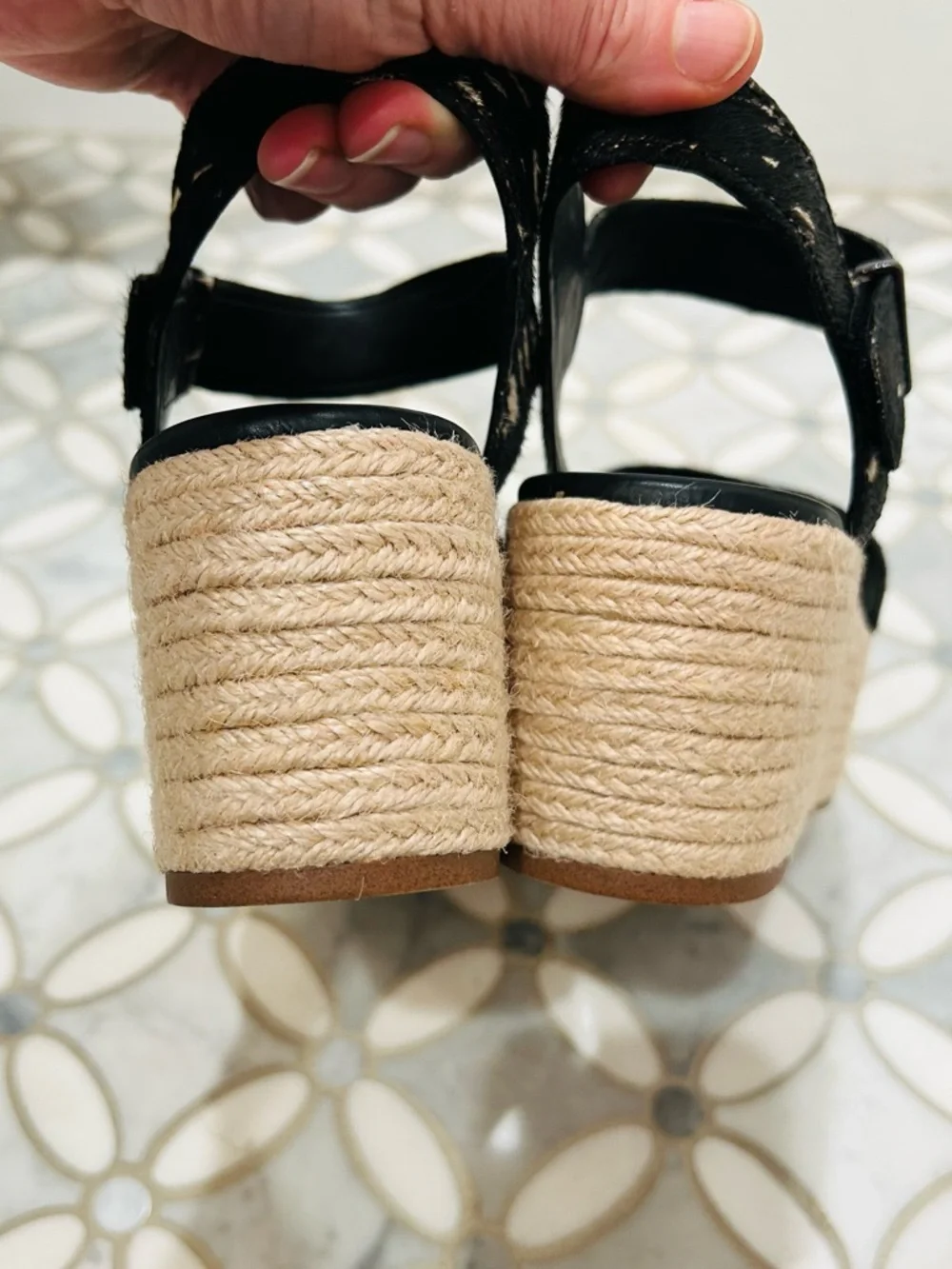Franco Sarto Ben Spotted Calf Hair Leather Platform Jute Espadrille Sandal 8.5